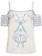 Romwe Cold Shoulder Embroidered Shirt