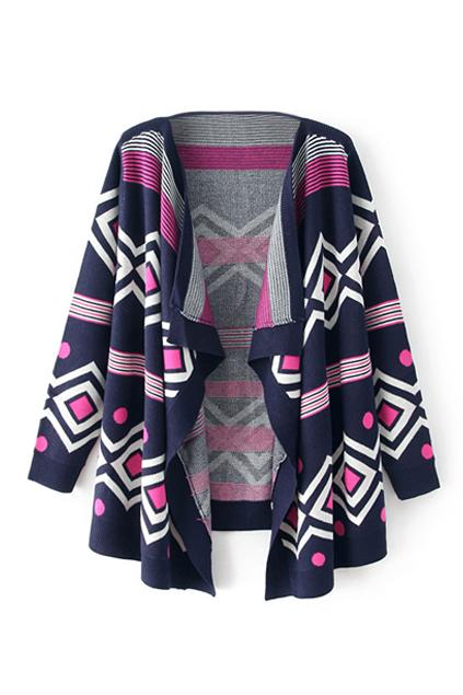 Romwe Open Front Navy Blue Shawl