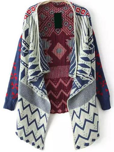 Romwe Geometric Print Blue Cardigan