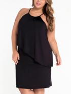 Romwe Plus Size Asymmetric Layered Cami Dress - Black