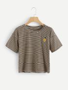 Romwe Pineapple Embroidered Patch Striped Tee