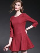 Romwe Red Round Neck Length Sleeve Contrast Lace Dress