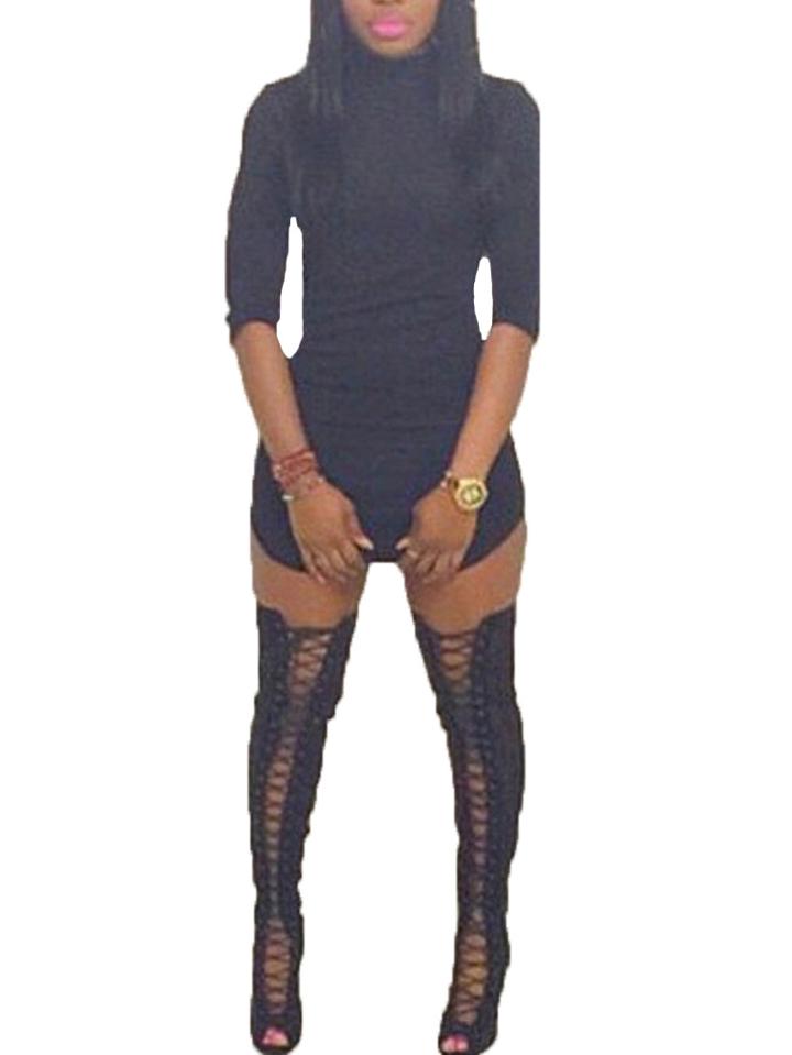 Romwe Mock Neck Zipper Slim Black Dress