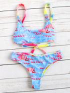 Romwe Blue Fish Print Scoop Neck Bikini Set