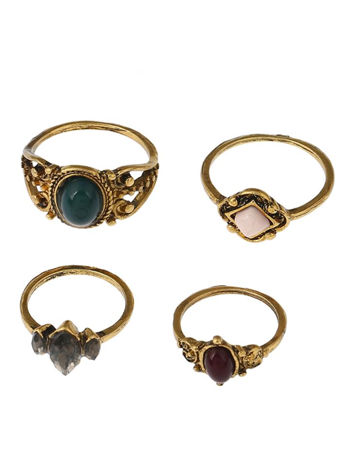 Romwe Mixed Stone Ring Pack 4pcs