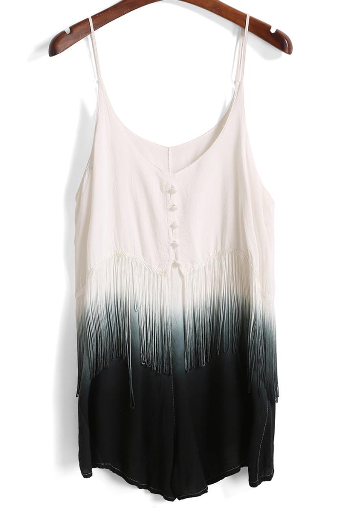 Romwe Spaghetti Strap With Tassel Ombre Romper