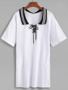 Romwe White Drop Shoulder Lace Up Polo Tee Dress