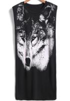Romwe Wolf Print Straight Loose Dress