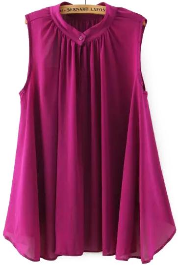 Romwe Stand Collar Pleated Purple Top