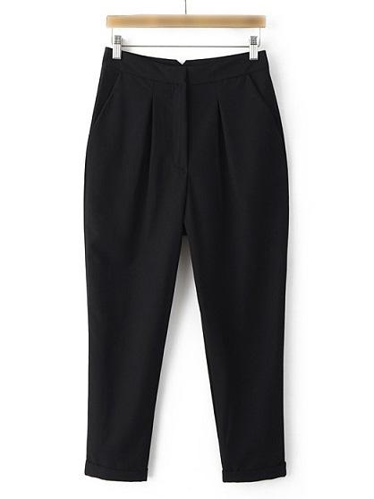 Romwe Black Turn Up Pockets Zipper Pant