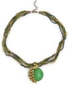 Romwe Green Peacock Gemstone Pendant Multi Strand Necklace