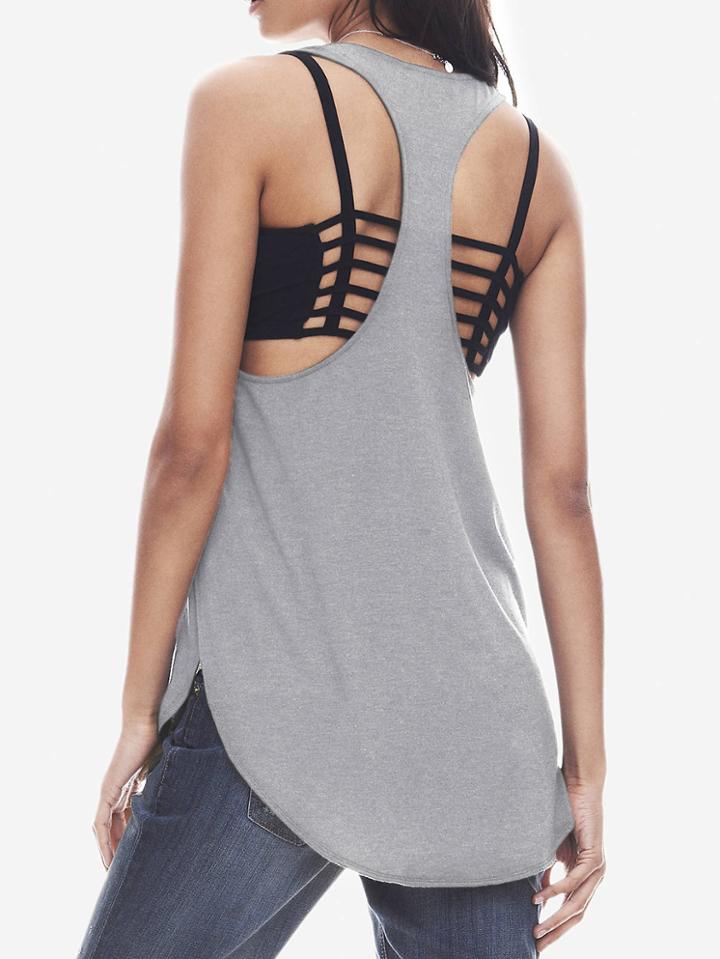 Romwe Dip Hem Y-back Tank Top