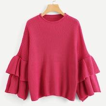 Romwe Neon Pink Ruffle Sleeve Jumper