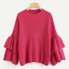 Romwe Neon Pink Ruffle Sleeve Jumper