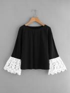 Romwe Contrast Guipure Lace Bell Cuff Tee