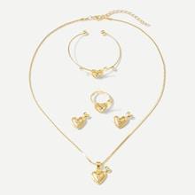 Romwe Heart Necklace & Bracelet & Earrings & Ring Set