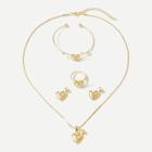 Romwe Heart Necklace & Bracelet & Earrings & Ring Set