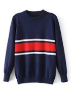 Romwe Wide Striped Ribbed Trim Sweater