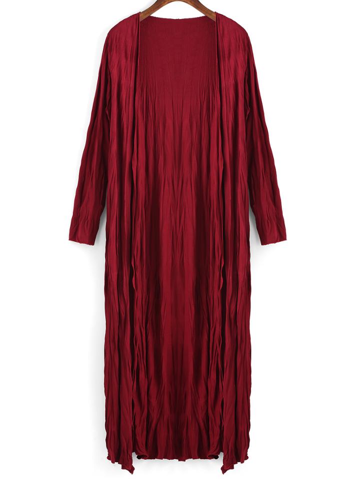 Romwe Folds Long Burgundy Coat