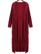Romwe Folds Long Burgundy Coat