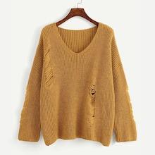 Romwe Plus Drop Shoulder Ripped Jumper