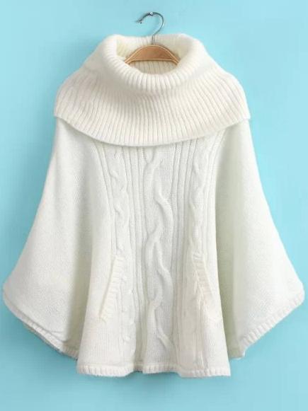 Romwe High Neck Cable Knit White Cape