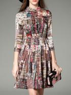 Romwe Multicolor Pleated Print A-line Dress