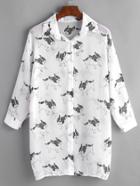 Romwe Bulldog Print Drop Shoulder Chiffon Shirt Dress