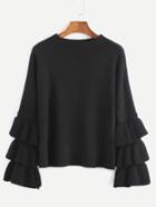 Romwe Black Layered Ruffle Sleeve Pullover Sweater