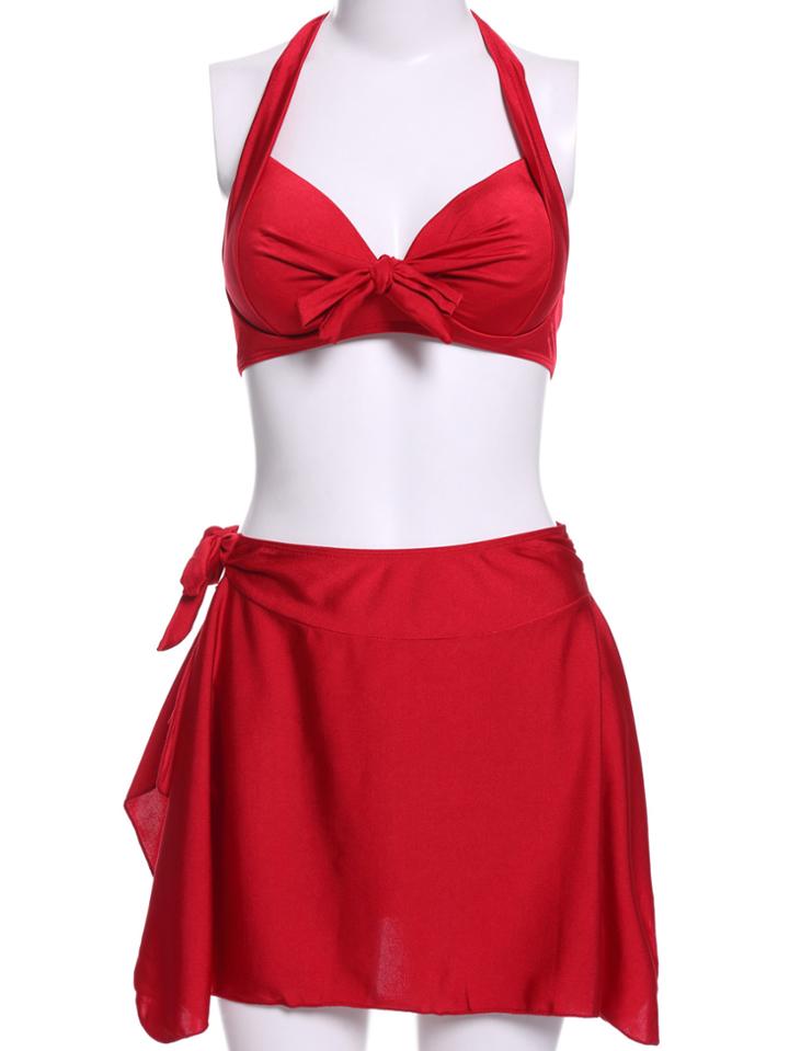 Romwe Halter With Bow Swimwear Set