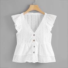 Romwe Single Breasted Ruffle Sleeve Blouse