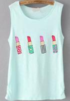 Romwe Lipstick Print Green Tank Top