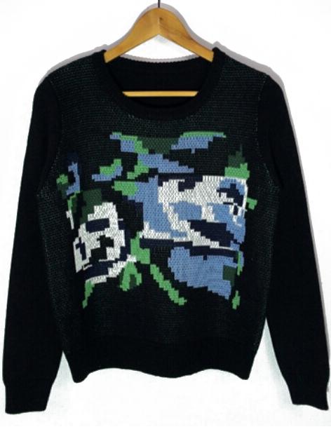 Romwe Abstract Rose Pattern Blue Sweater