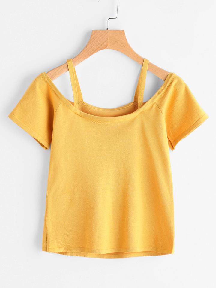 Romwe Cold Shoulder Knit Tee