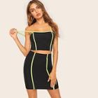 Romwe Crop Contrast Piping Cami Top & Skirt Set