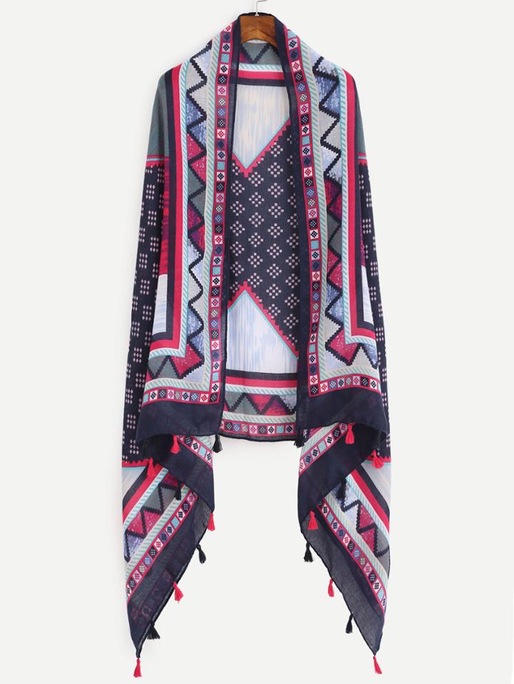 Romwe Colorful Geo Printed Fringe Scarf