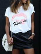 Romwe White Lipstick Print T-shirt
