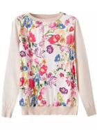 Romwe Contrast Chiffon Florals Knit Apricot Sweater