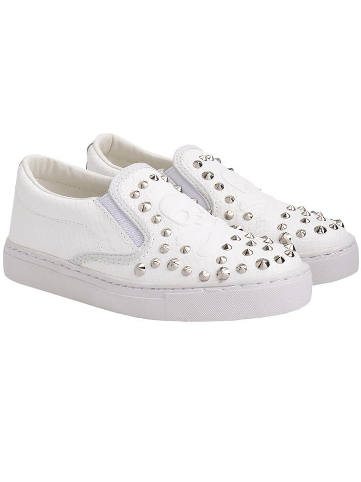 Romwe White Thick-soled Bead Casual Pu Flats