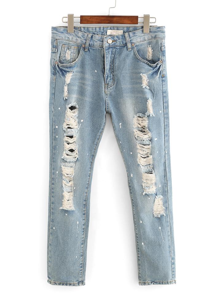 Romwe Distressed Splash Dot Jeans