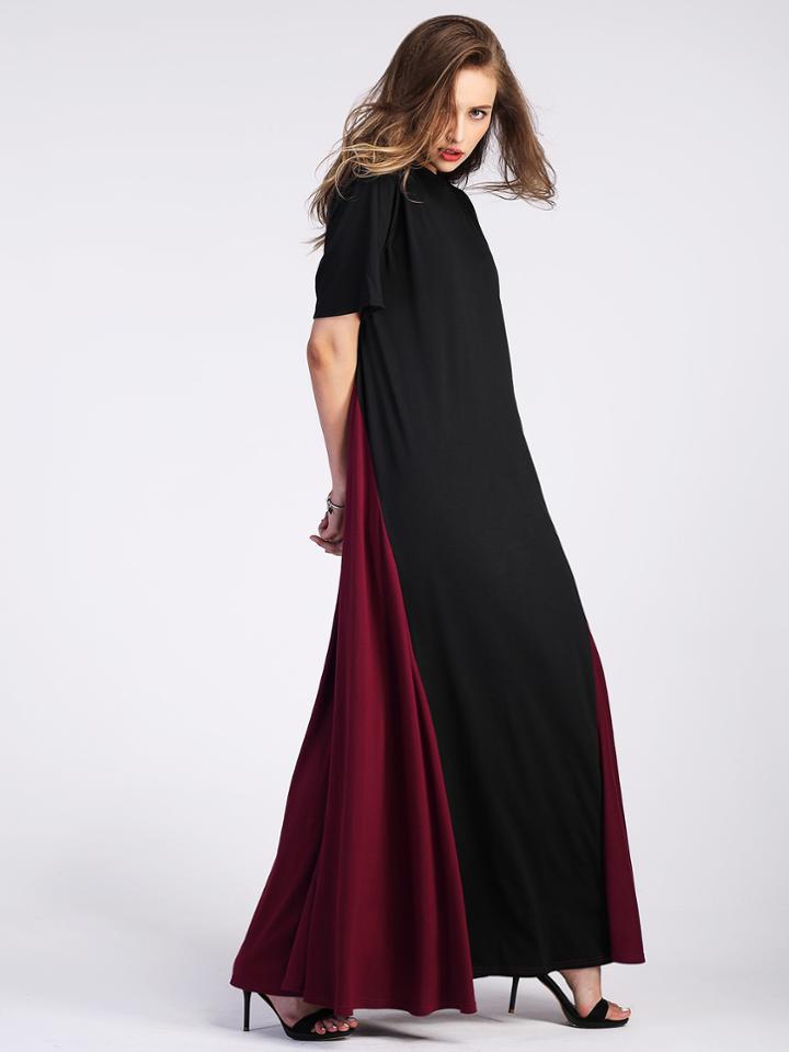 Romwe Color Block Floor Length Tent Dress