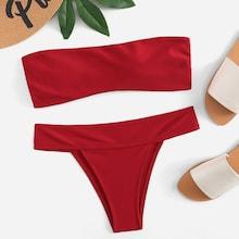 Romwe Bandeau Top With High Leg Bikini Set