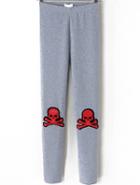 Romwe Skull Pattern Slim Grey Legging