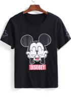 Romwe Black Short Sleeve Mickey Print T-shirt