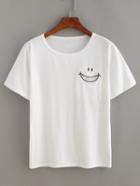 Romwe Smiley Face Embroidered T-shirt