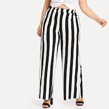 Romwe Plus Striped Wide Leg Pants