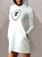 Romwe Hooded Print White Sweatshirt Dress