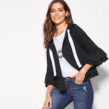 Romwe Zip Up Hooded Ruffle Hem Sweatshirt