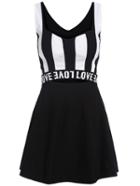 Romwe Spaghetti Strap Vertical Striped Cut Out Dress