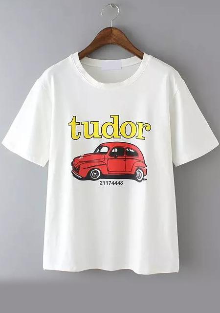 Romwe Car Print White T-shirt